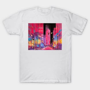 Neon Chicago At Night T-Shirt